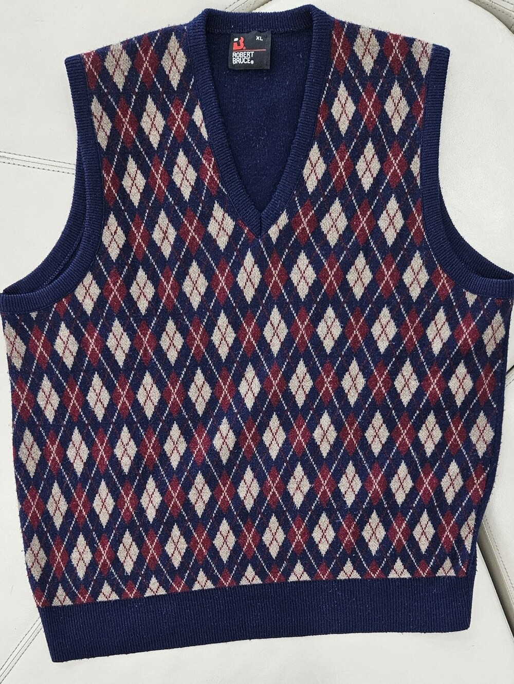 Vintage Robert Bruxe 8Navy Argyle V-Neck Sweater Vest
